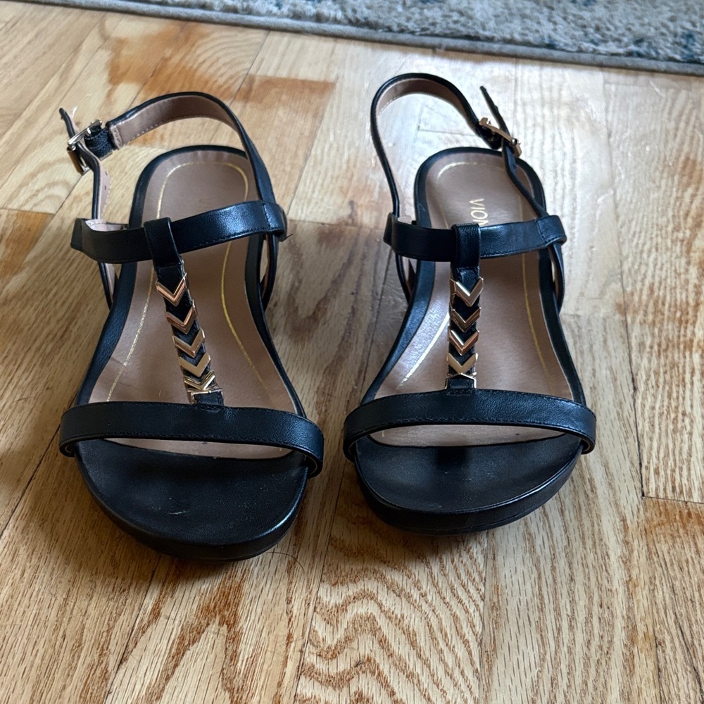 Vionic Black Sandals with Gold Accents